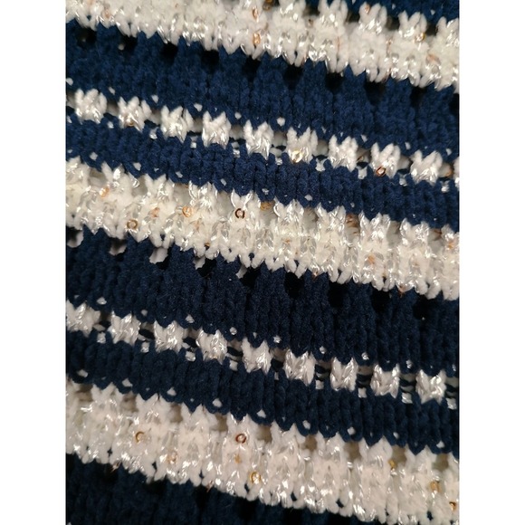 Joie Blue White Stripe Open Knit Sweater Boxy Short Sleeve Medium - Picture 3 of 9